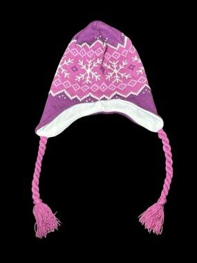 Kids Purple & Pink Snowflake Knit Earflap Hat - Brand